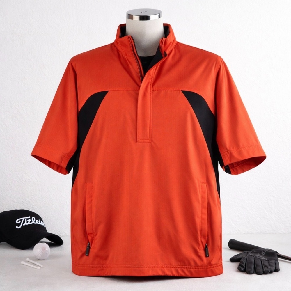 CB Weather Tec Pullover Shirt Cutter and Buck Orange Black 1/4 Zip Mens Golf S
